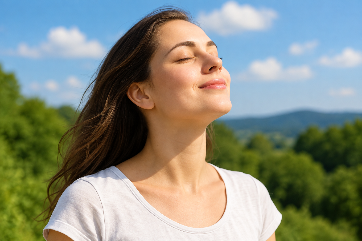 Person breathing fresh air outdoors
